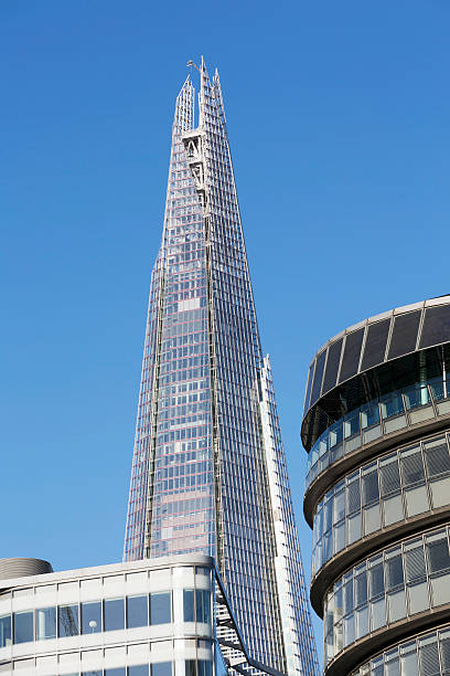 The Shard "Detailed view of the Shard Tower and the More London corporate office buildings, including the London City Hall." the shard close up stock pictures, royalty-free photos & images