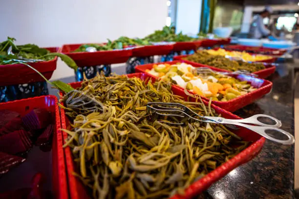 Fresh and healthy salad with a variety of vegetables in a luxury hotel. healthy food dining options