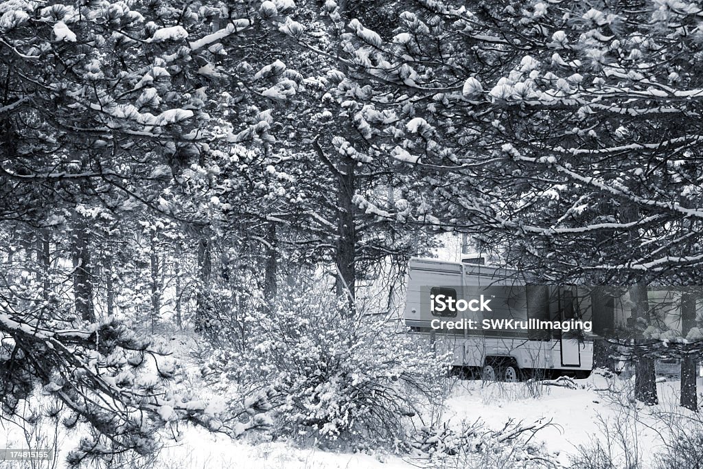 Inverno acampamento em Pike National Forest - Foto de stock de Trailer royalty-free