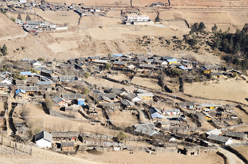 village among the mountains in Shangeri-la