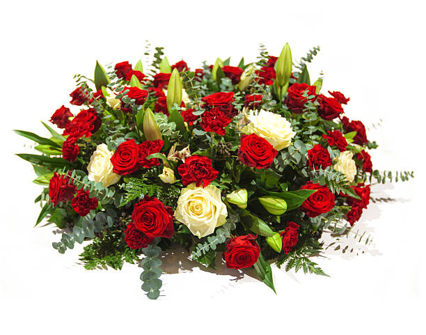 A bouquet of red and white roses