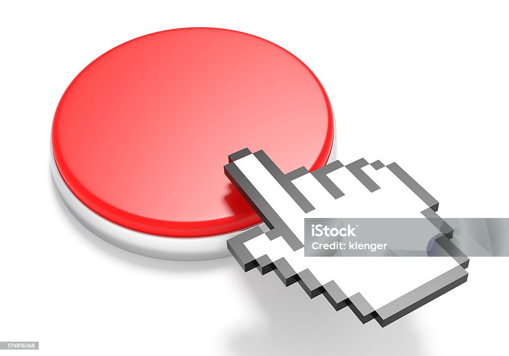 Botón rojo con mano Cursor - Foto de stock de Blanco - Color libre de derechos