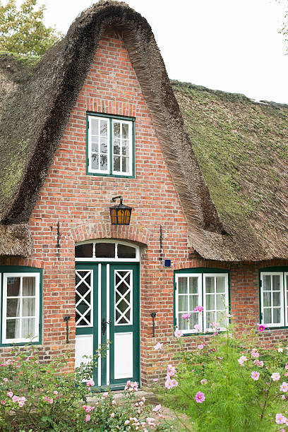 New thatch roof over house with dormer window in Denmark, Europe, thatched roof