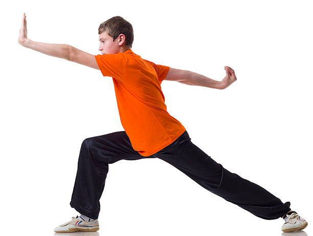 Shaolin Kung Fu Wushu fighting position Boy Martial artist isolated on white  fighting stance stock pictures, royalty-free photos & images