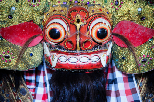 Detail of Barong Mask at traditional dance on market