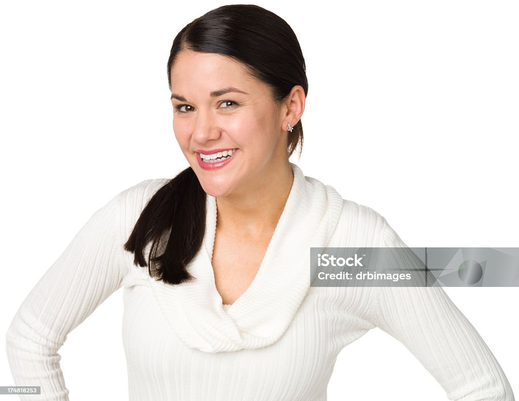 Happy Woman Smiling Portrait Portrait of a woman on a white background. 25-29 Years Stock Photo