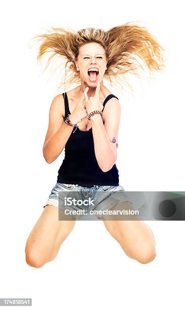 Jumping Woman Stock Photo - Download Image Now - 20-29 Years, Adult, Adults Only