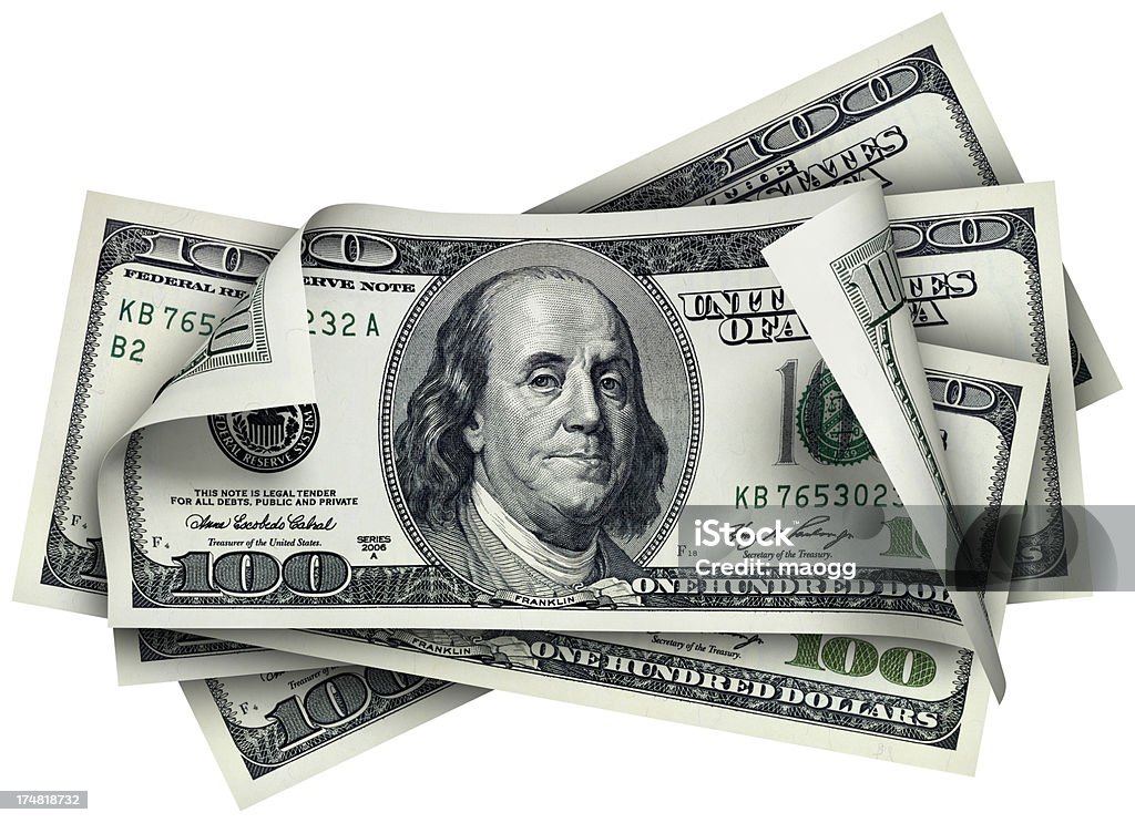 One Hundred Dollar banknotes Stack of One Hundred Dollar Bills, Frontal view American One Hundred Dollar Bill Stock Photo