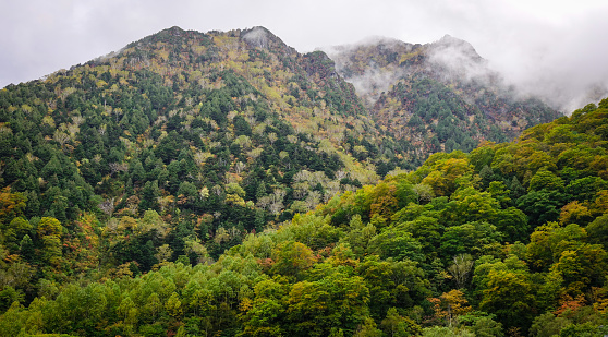 Mountains at rainy day in Toyama, Japan. Toyama is a prefecture along the Sea of Japan coast in the the Chubu Region.