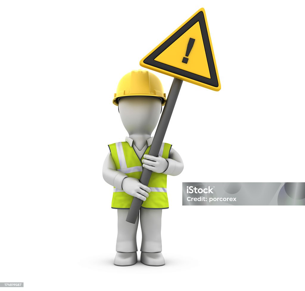 Worker with Exclamation Point Sign A Helping Hand Stock Photo