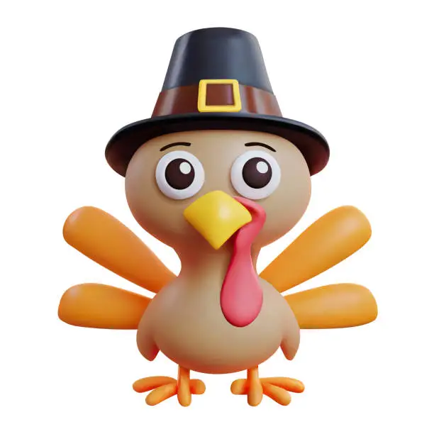 Photo of Cute Turkey character 3d render. 3d rendered cartoon illustration