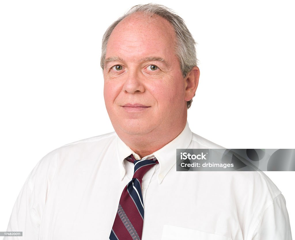 Content Mature Man Office Worker In Shirt And Tie Portrait of a mature adult man on a white background. 50-54 Years Stock Photo