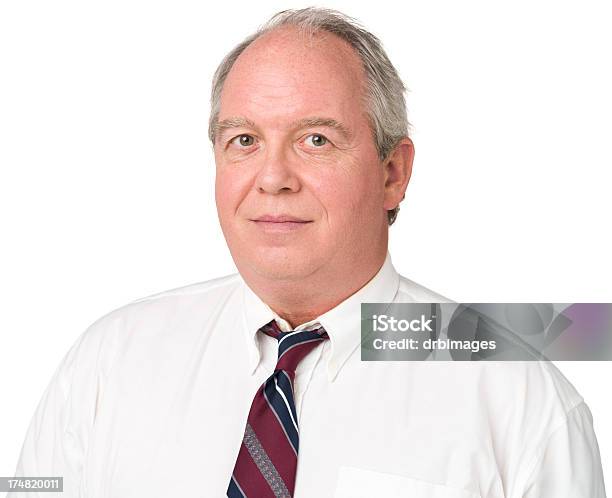 Content Mature Man Office Worker In Shirt And Tie Stock Photo - Download Image Now - 50-54 Years, Men, Overweight