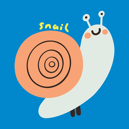 Hand drawn cartoon children illustration cute snail