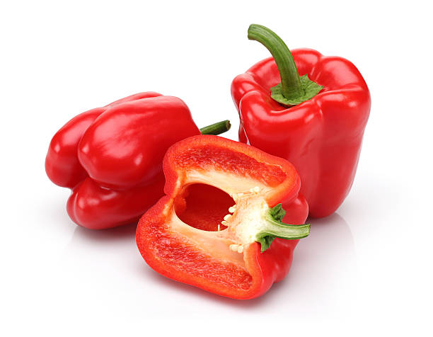 pimentão vermelho - pepper bell pepper portion vegetable - fotografias e filmes do acervo