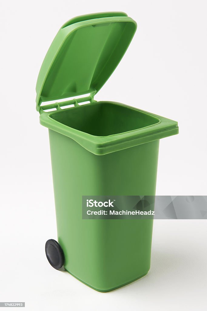 Green Recycling Bin On White Background Recycling domestic waste Recycling Bin Stock Photo