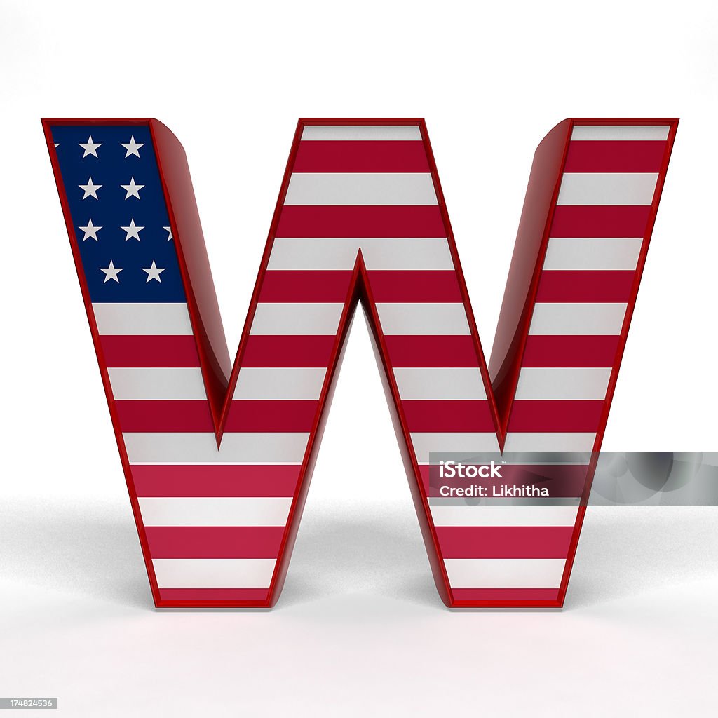 in 3d rendered Alphabet W with American flag texture Alphabet Stock Photo