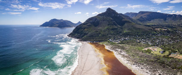 Aerial view of Noordhoek Long Beach in Cape Town, South Africa Aerial view of Noordhoek Long Beach in Cape Town, South Africa, africa kommetjie stock pictures, royalty-free photos & images