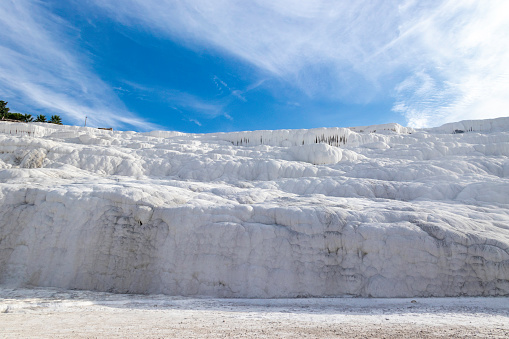 The travertines of Pamukkale and its pools, the rarest places in the world and of unique beauty. Pumakkale, Türkiye 2023