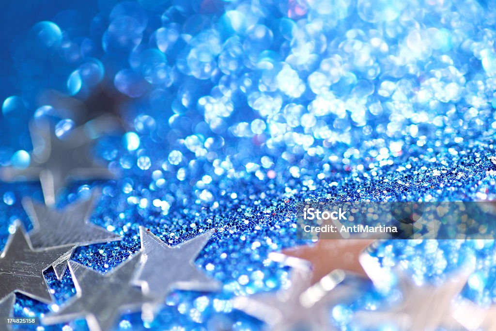 silver stars auf blau glitzernden Hintergrund - Lizenzfrei Bildschärfe Stock-Foto
