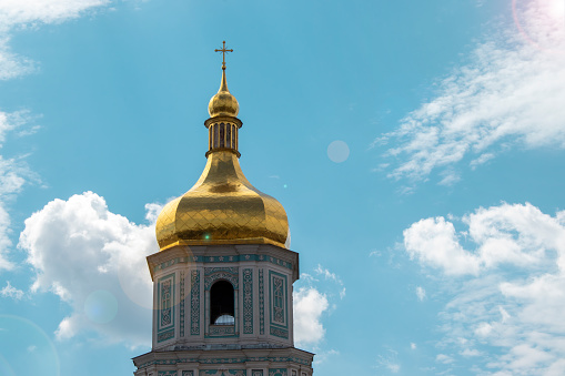 Golden domes of the church. View of the dome of the church, Kyiv, Ukraine.