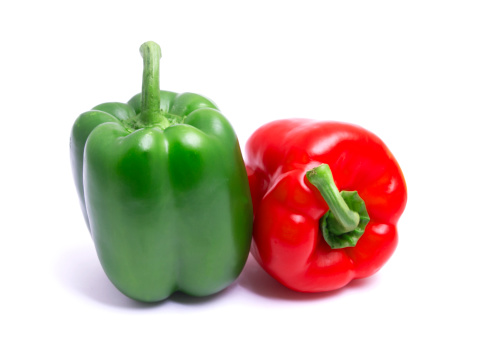 Sweet red  green yellow color bell pepper isolated on white background