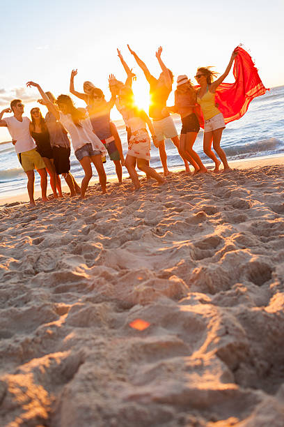 istock Group Of Young People At Beach Party 174826114