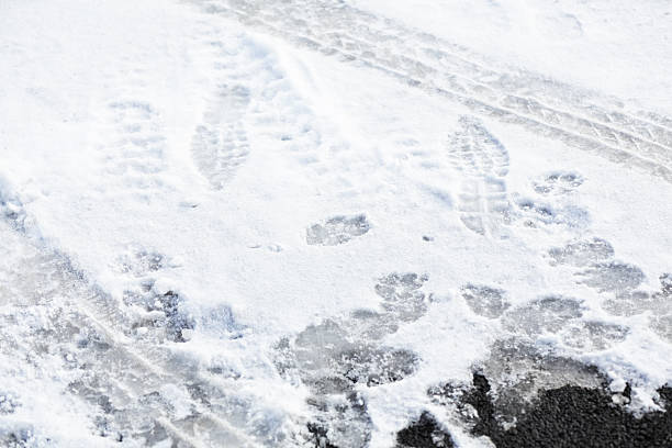 sfondo tracce e stampe di neve dal vialetto - isweather2013 foto e immagini stock