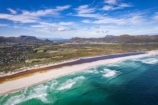 Aerial view of Noordhoek Long Beach in Cape Town, South Africa, africa