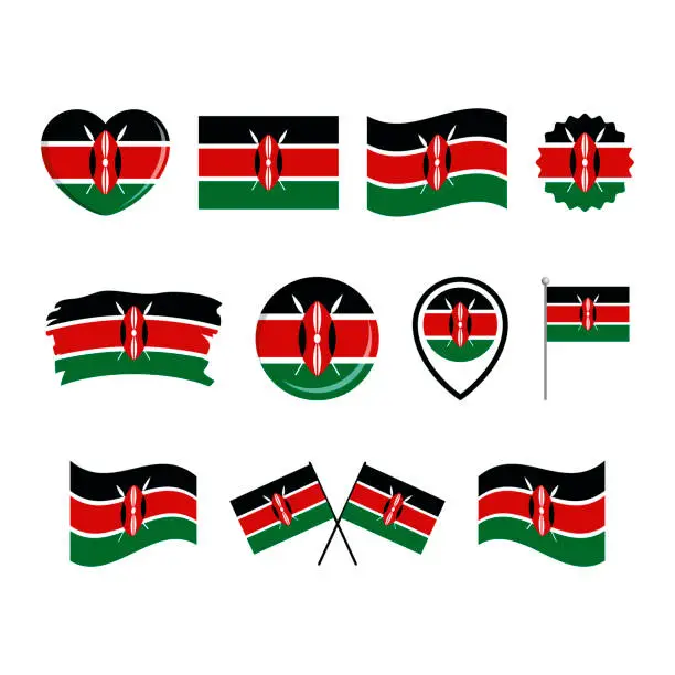 Vector illustration of Kenya flag icon set vector isolated on a white background