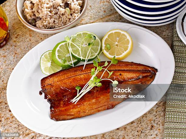 Fish Fillet With Teriyaki Sauce Stock Photo - Download Image Now - Baked, Brown Rice, Cooked