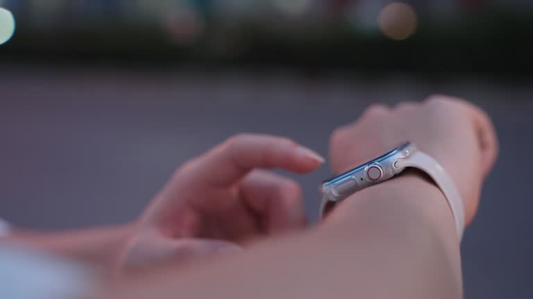 Close-up hand using a smart watch