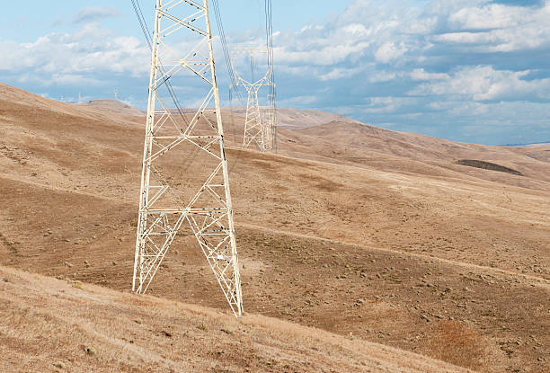Pylons carrying hyrdoelectric cables across canyon in Idaho