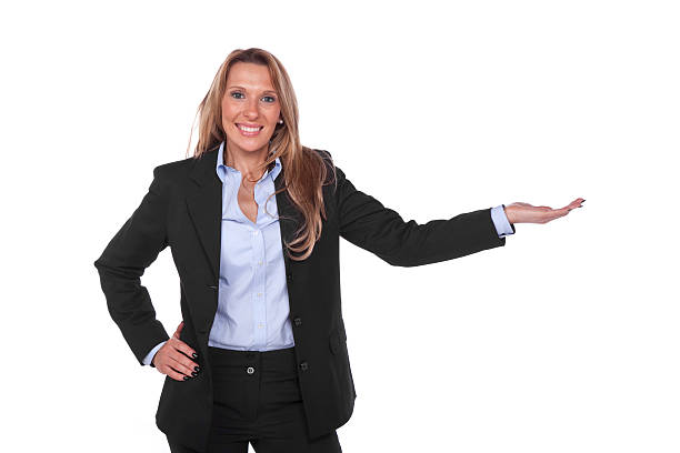 istock Showing businesswoman, isolated on white background 174828282