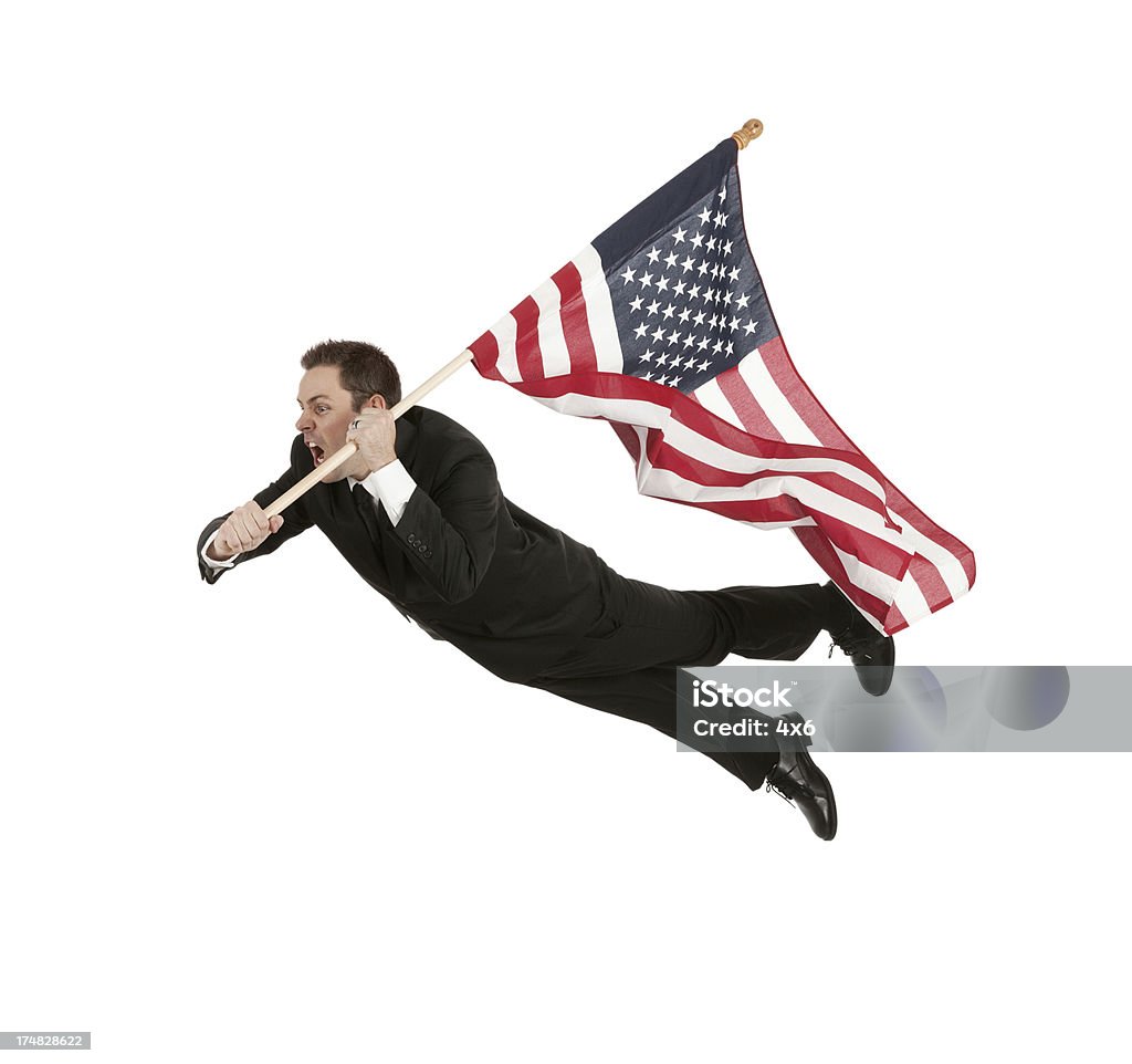 Empresário voar com uma bandeira americana - Foto de stock de Negócios royalty-free