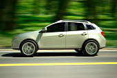 SUV Car driving forest road - clipping path included