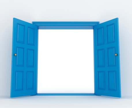 wide open blue double door