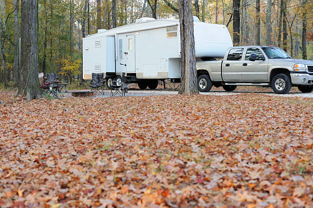 istock Recreational vehicle in autumn campsite 174829354