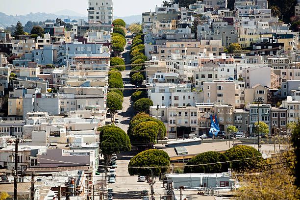 A single lane steep street on a hill in San Francisco. Taken Spring break 2010 with Canon DSLR. All natural light.