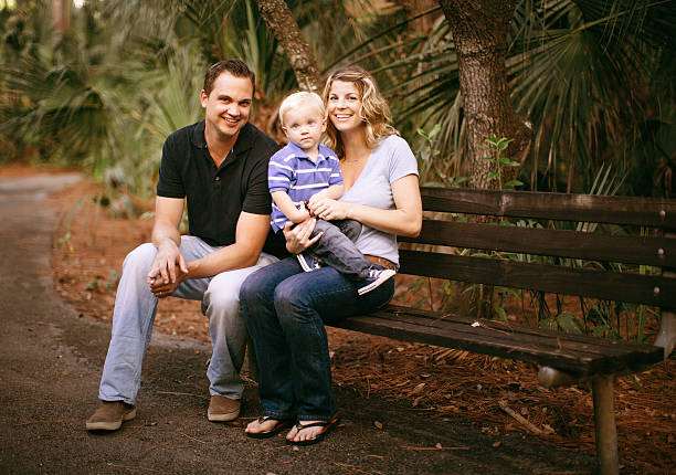 istock family sitting on a park bench 174829517