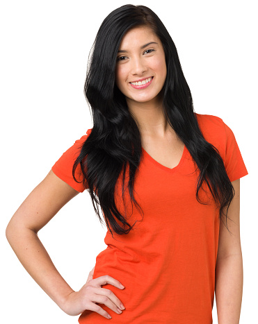 Portrait of a teenage girl isolated on a white background. 