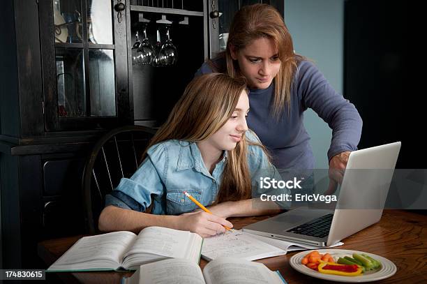 母と彼女の娘宿題サポート - コンピュータのストックフォトや画像を多数ご用意 - コンピュータ, 片親, 親