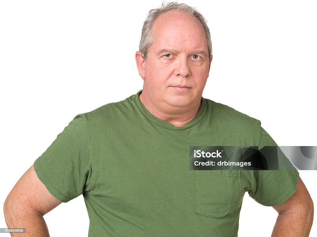 Serious Mature Man Waist Up Portrait Portrait of a mature adult man on a white background. 50-54 Years Stock Photo