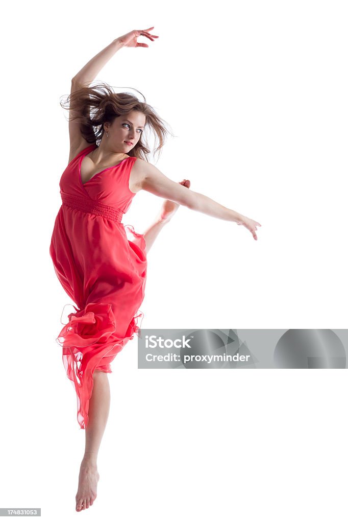 La ballerina in midair isolato su bianco - Foto stock royalty-free di Ballerina - Ballerino