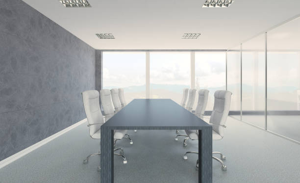 istock Furniture set with table, chairs and devices. 3D rendering. 1748315605