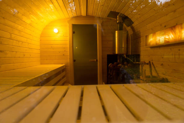 istock cozy warm sauna.Finnish sauna.barrel 1748319384