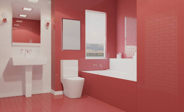 istock Scandinavian bathroom, classic  vintage interior design. 3D rendering.. Mockup.   Empty paintings 1748319393