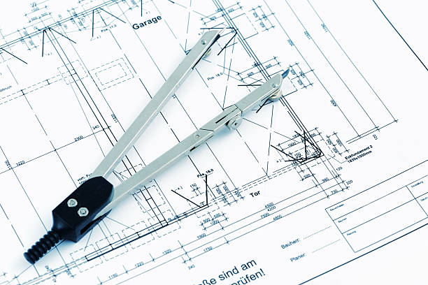 plan d'architecte plan de maison avec un compas de - grundriss photos et images de collection