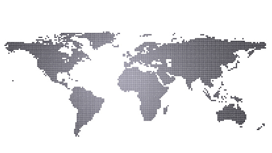 Map of the world made of computer keyboard keys.