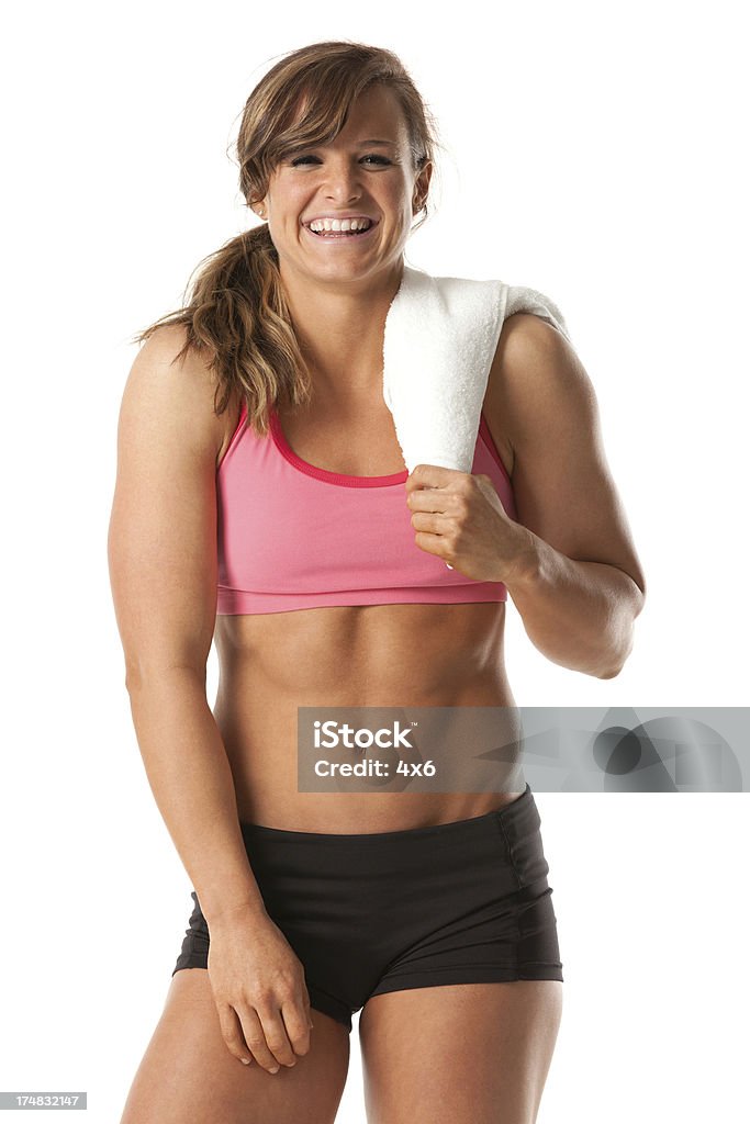 Mulher jovem feliz com camisola sem mangas e calções (shorts) - Royalty-free 20-29 Anos Foto de stock